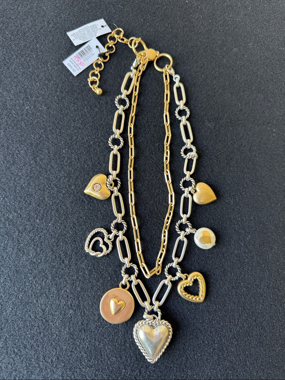 Chico’s Gold & Silver Heart Charm Layered Necklace - Two-Tone Women's Jewelry